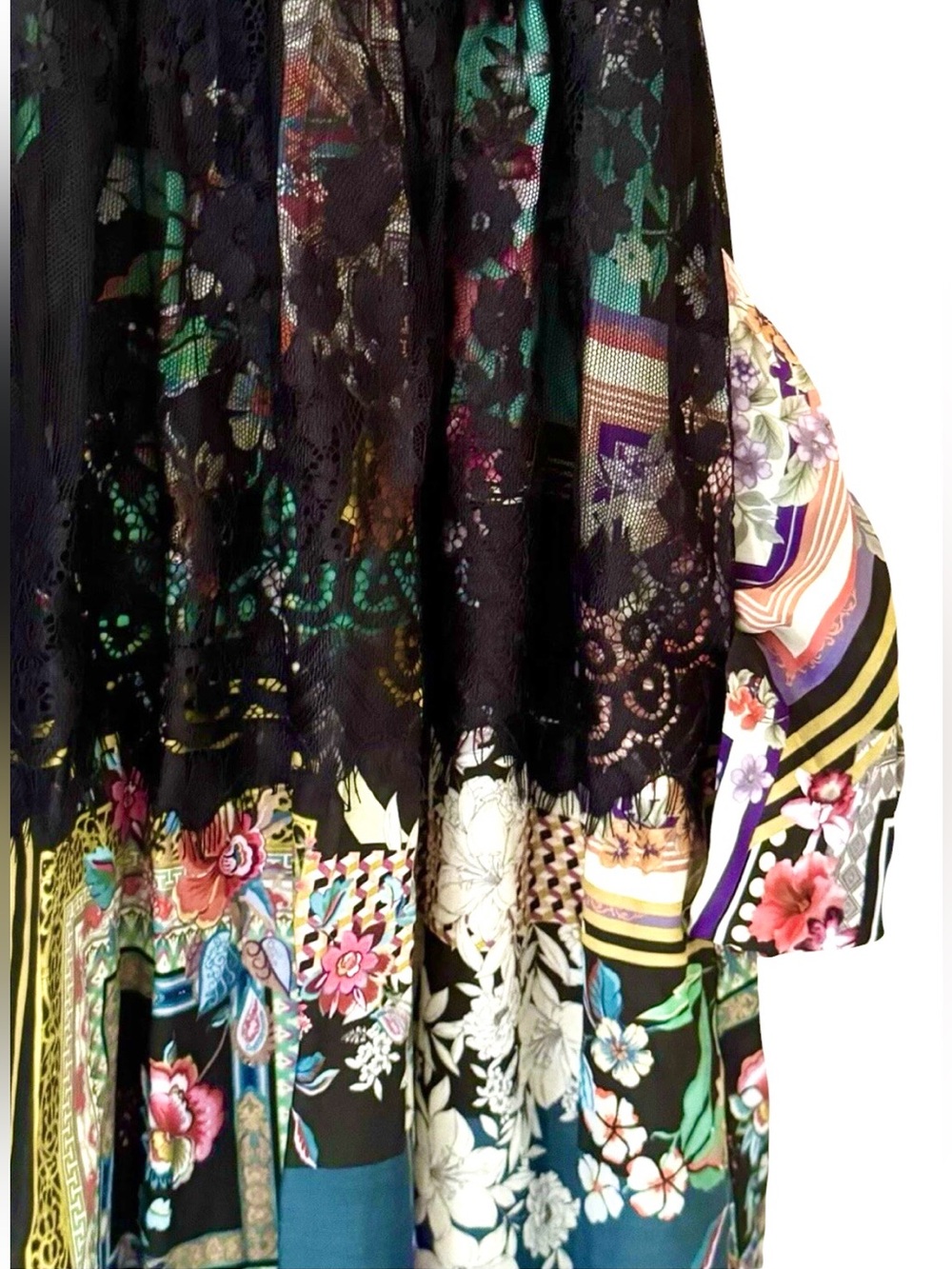Johnny Was Elderberry Lace Midi Dress Silk Floral Patchwork NWT S - Picture 13 of 16
